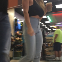 Milf with huge boobs and no bra in black crop top and tight jeans IMG_3522.JPG