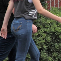Red/purple haired teen with nice bubble butt in Hollister jeans 1_IMG_0874.JPG