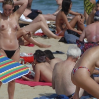 Topless girls on a beach in Barcelona 0033.jpg