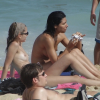 Topless girls on a beach in Barcelona 0109.jpg