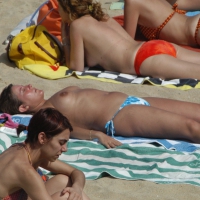 Topless girls on a beach in Barcelona 0120.jpg