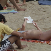 Topless girls on a beach in Barcelona 0200.jpg