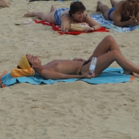 Topless girls on a beach in Barcelona 0098.jpg
