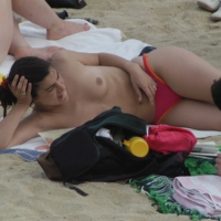 Topless girls on a beach in Barcelona 0110.jpg