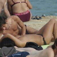 Topless girls on a beach in Barcelona 0141.jpg