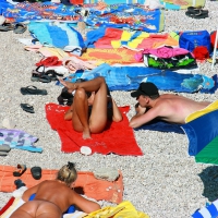 Ula FKK Sexy brunette on a nude beach topless, bottomless and with blue thong 0080.jpg