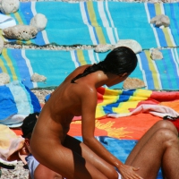 Ula FKK Sexy brunette on a nude beach topless, bottomless and with blue thong 0036.jpg