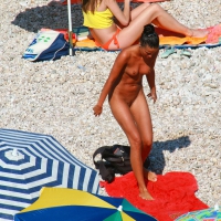 Ula FKK Sexy brunette on a nude beach topless, bottomless and with blue thong 0008.jpg