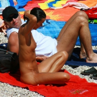 Ula FKK Sexy brunette on a nude beach topless, bottomless and with blue thong 0038.jpg