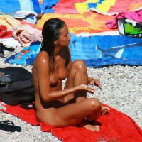 Ula FKK Sexy brunette on a nude beach topless, bottomless and with blue thong 0053.jpg