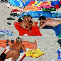 Ula FKK Sexy brunette on a nude beach topless, bottomless and with blue thong 0079.jpg