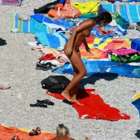 Ula FKK Sexy brunette on a nude beach topless, bottomless and with blue thong 0075.jpg