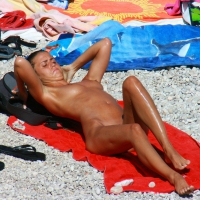 Ula FKK Sexy brunette on a nude beach topless, bottomless and with blue thong 0058.jpg