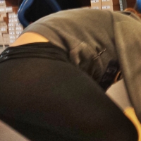 College babe school shopping in skin tight leggings College babe in leggings