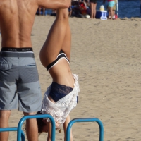 Beach teen in semi thong