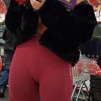 Blonde in red leggings