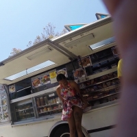 Wind blows up girls skirt