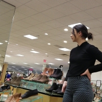 Hot candid brunette in tight pants