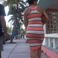 Sexy babe in striped dress