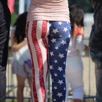 Girl out in USA leggings with decent ass USA leggings girl