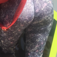 Hottie with a nice ass walking in patterned leggings Hottie in patterned leggings