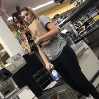 Supermarket girl cashing out in black sweats with a nice ass Supermarket girl in black sweats