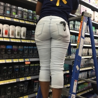 Walmart ebony employee in white jeans with a nice ass Walmart employee white jeans
