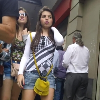 Brunette in denim shorts
