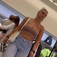 Braless blondie