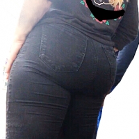 Thick redhead chav in black jeans with big booty Thick redhead chav