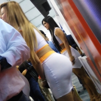 Sexy ass car show girls with incredible bodies in little skirts Car show babes in skirts