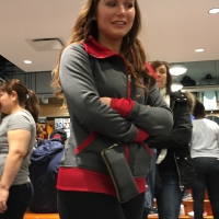 Pretty girl shopping with boyfriend in leggings with a nice ass Pretty girl with boyfriend in leggings