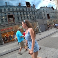 Girl in shorts with jiggly tits