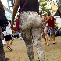Ebony chick in patterned leggings