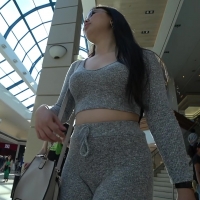 Sexy Asian in grey leggings