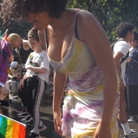 Busty girl in skirt