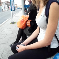 Nice cleavage at the bus stop (part 1)