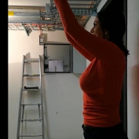 Coworker tits bouncing in orange