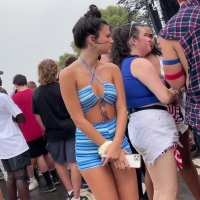 Hottie in blue striped shorts
