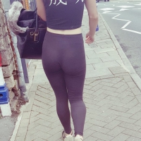 Sexy skinny brunette teen in see thru leggings with a black thong on Sexy skinny ass in see thru leggings