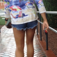 Girl from behind walking in tiny jean shorts Candid girl in jean shorts