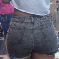 Beautiful and sexy big booty black girl in tight jean shorts Big booty black girl in jean shorts