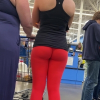 Red leggings wedgie