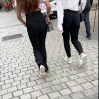 Visible thong in see through pants