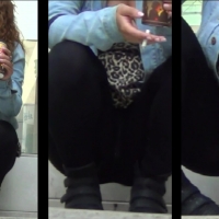 Smoker in see through leggings