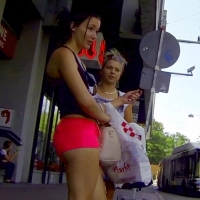 Sexy brunette in pink shorts (part 1)