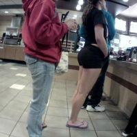 Thick teen in spandex shorts in line