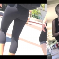 Beautiful blonde in black leggings