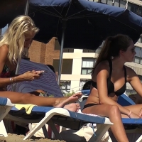 Skinny blonde and brunette friend