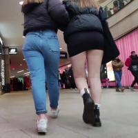 Girl in tiny black skirt